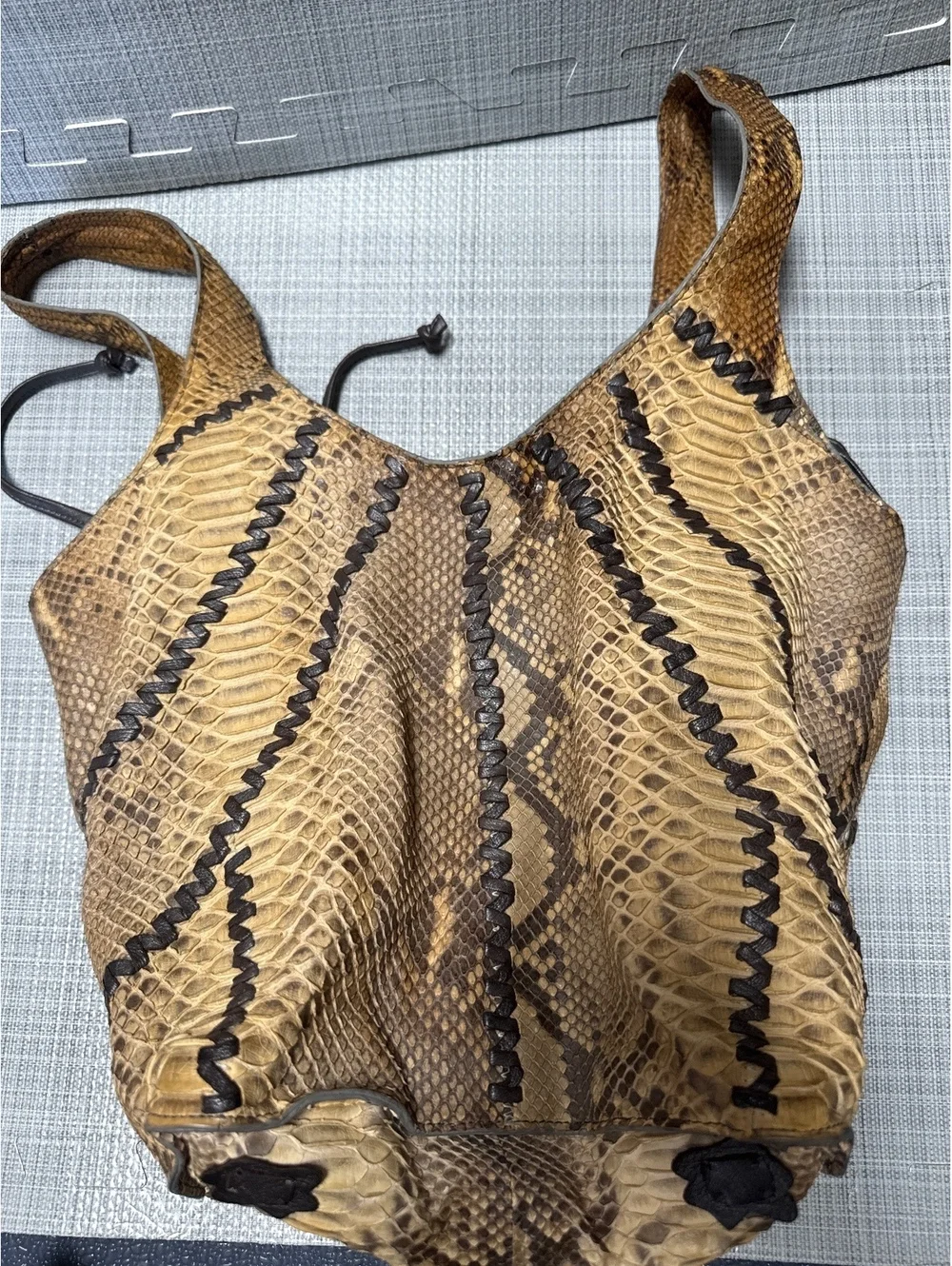 HILIPPA SWEET Python Snakeskin Leather Hobo Tote Bag Brown Tan
